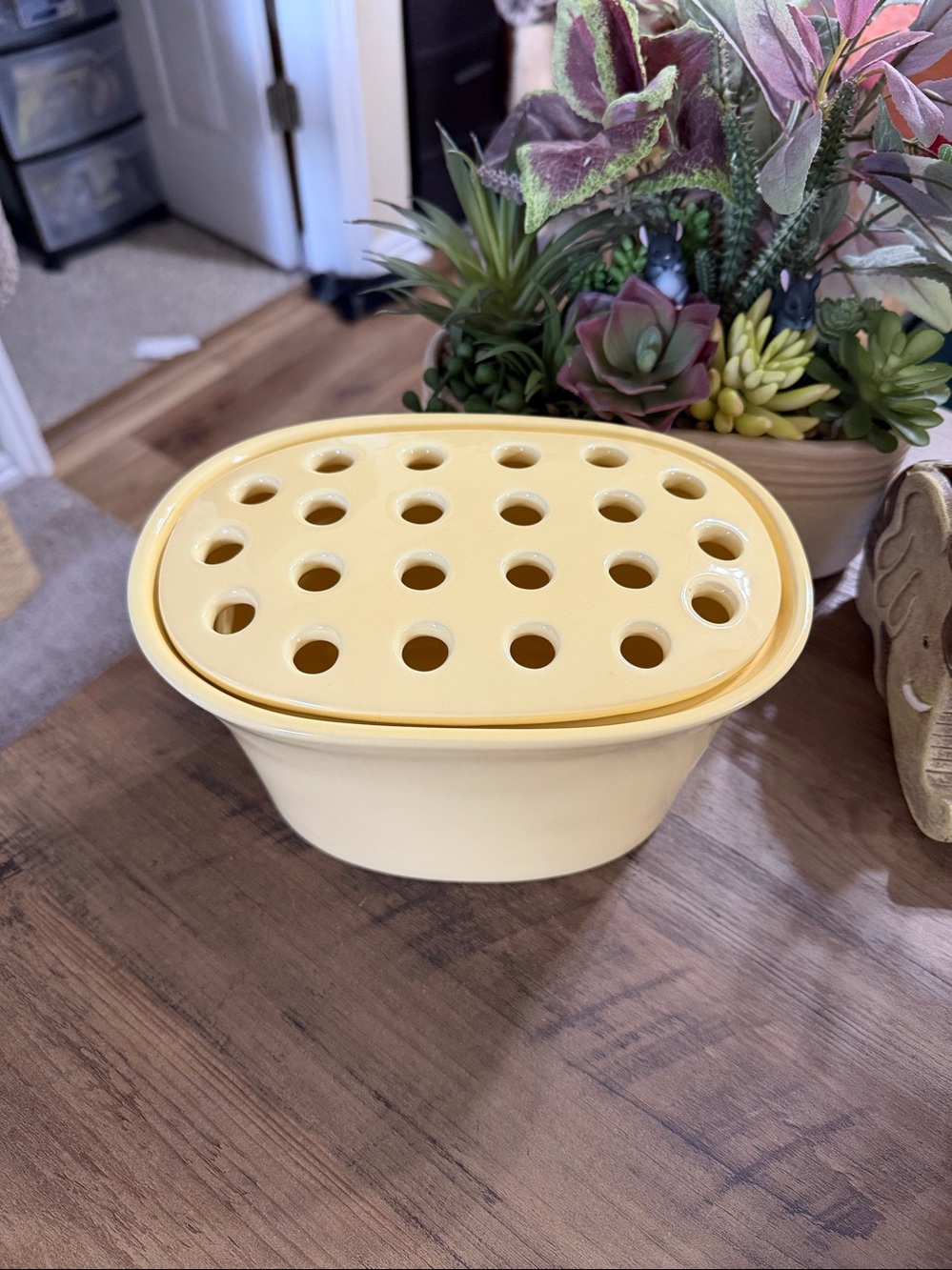 Southern Living at Home Arrange It Easy Oval Vase W Flower Frog Lid - Yellow